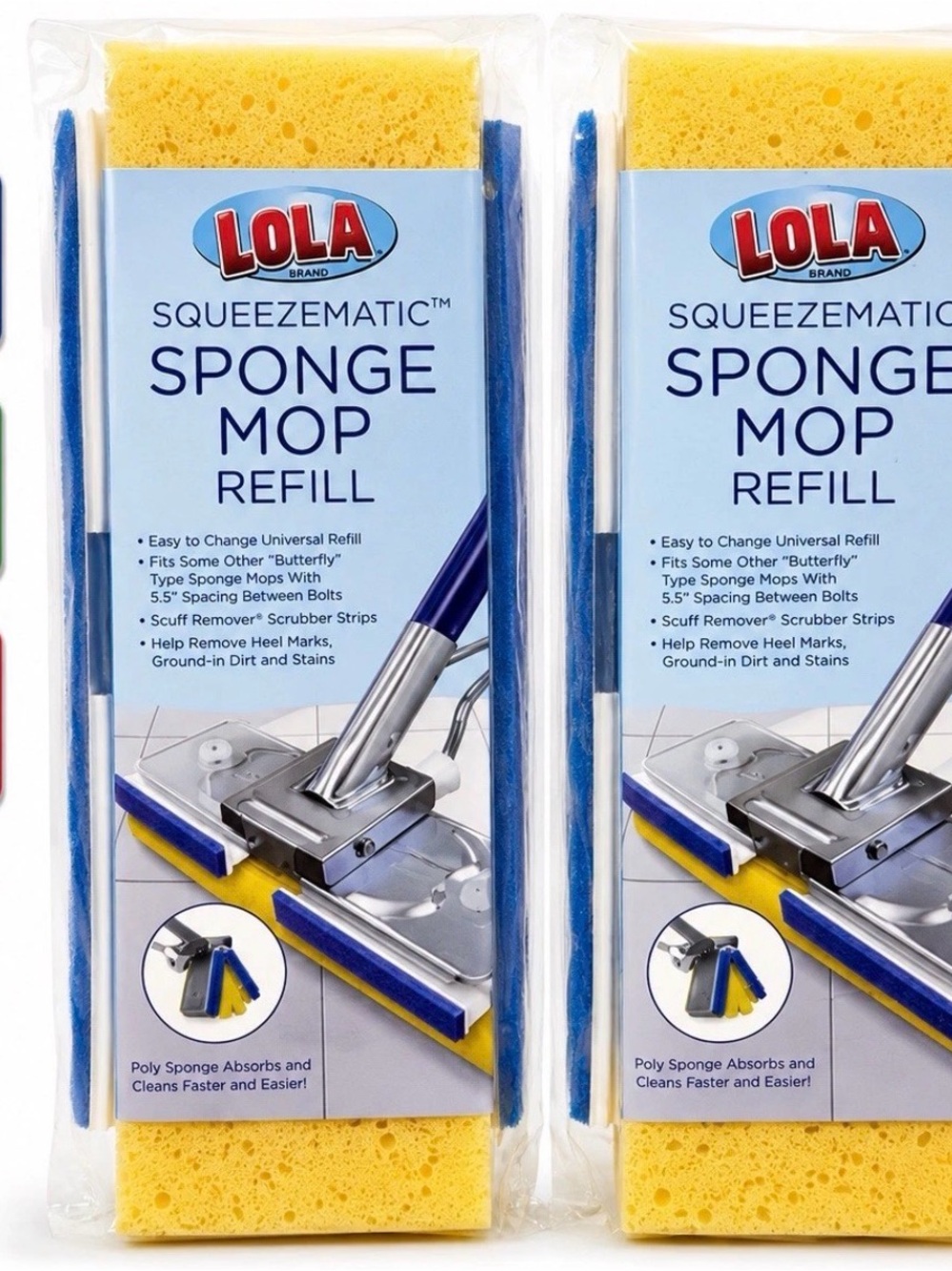 LOLA SqueezeMatic Butterfly Sponge Mop Refill 9" Super Absorbent Head - 2 Count